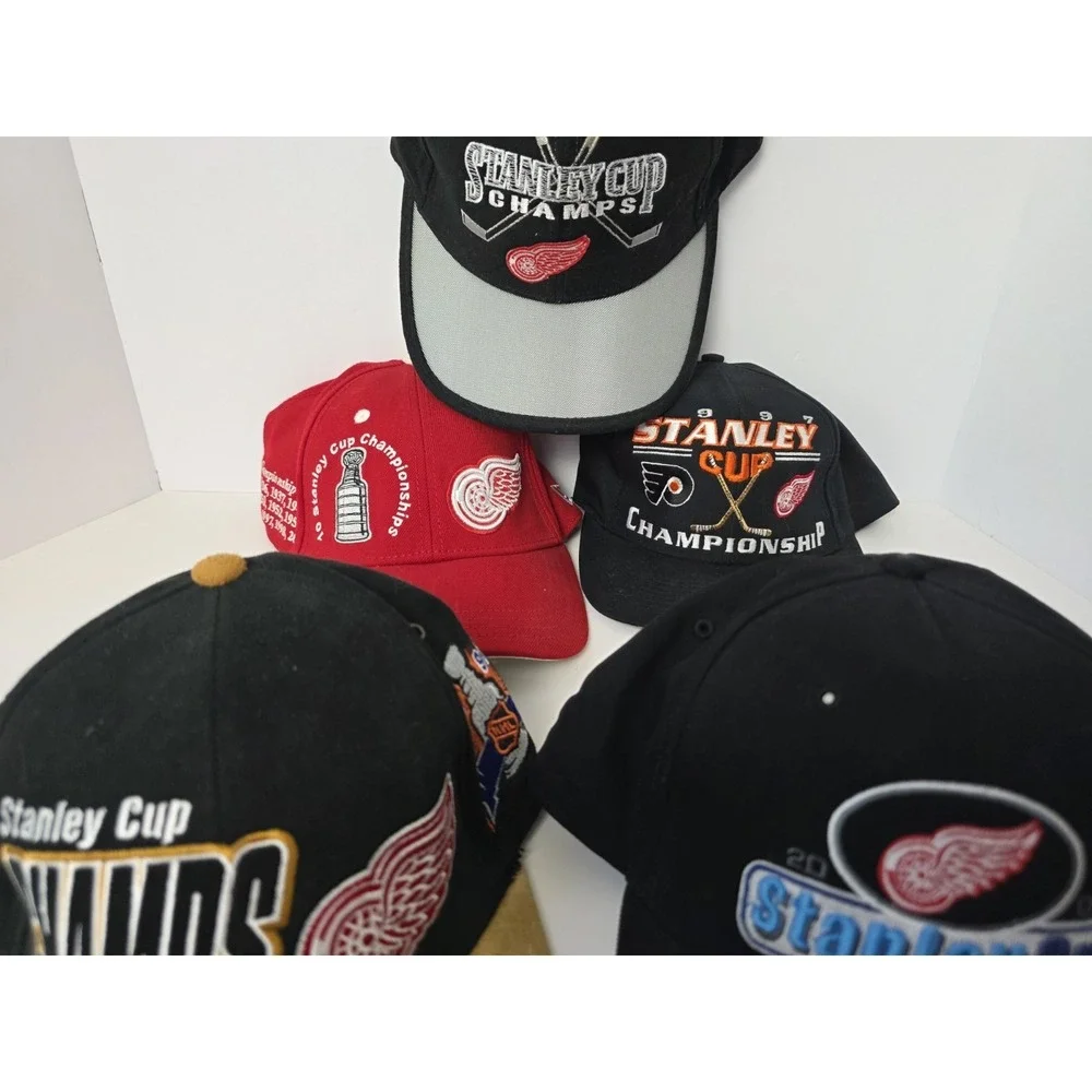 Lot of 5 Stanley Cup Championship Detroit Red Wings hats cat hat NHL hockey
